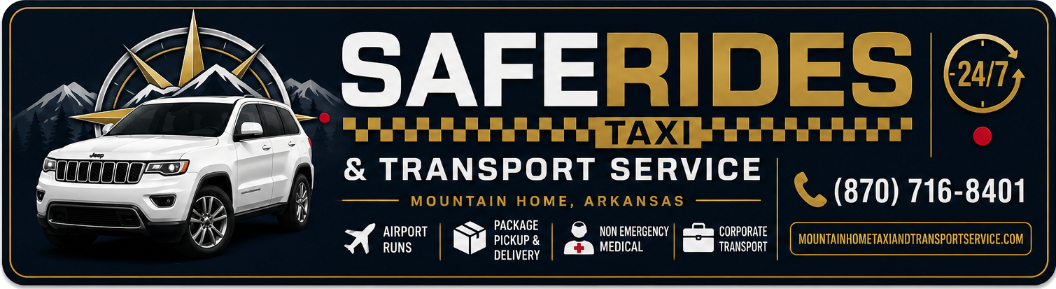 SafeRides Mountain Home Taxi & Transport Service banner logo